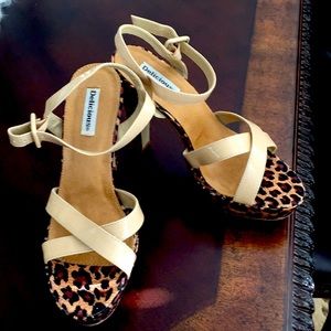 Ladies size 6 1/2 cream & Leopard print High heel
